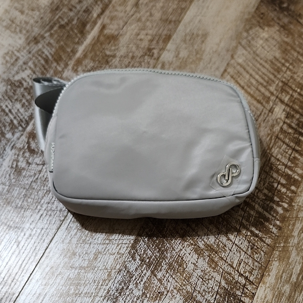 Silver Gray Belt Bag with Zipper Closure and Minimalist Design